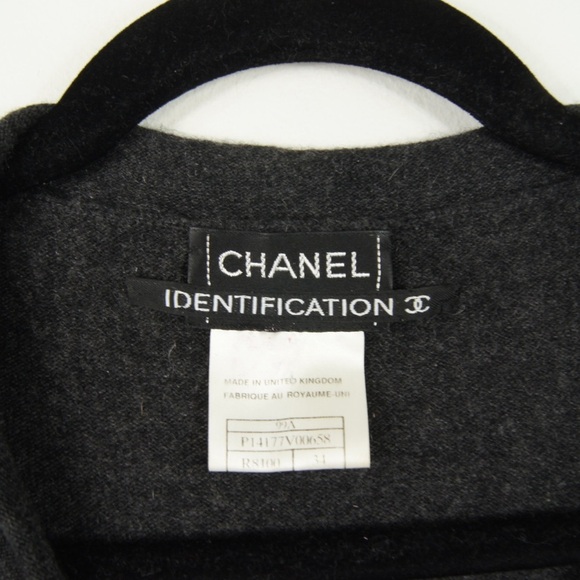 Vintage Chanel Identification Line Dark Grey Cashmere V Neck Pullover Sweater - Picture 8 of 8